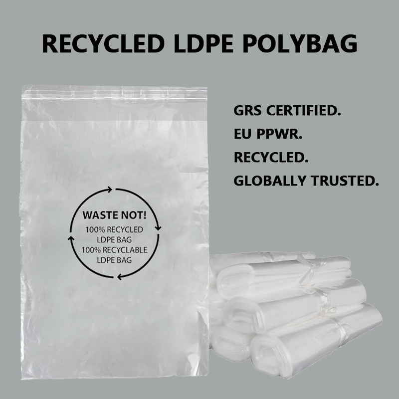 ถุงบรรจุภัณฑ์ LDPE รีไซเคิลที่ผ่านการรับรอง GRS สำหรับบรรจุภัณฑ์เครื่องแต่งกายที่ยั่งยืน